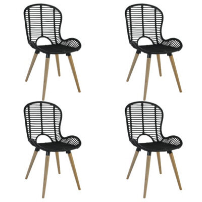 Walplus Dining Chairs 4 Pcs Black Natural Rattan - image 1