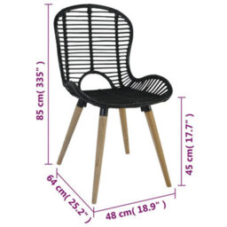 Walplus Dining Chairs 4 Pcs Black Natural Rattan - thumbnail 7