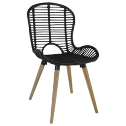 Walplus Dining Chairs 4 Pcs Black Natural Rattan - thumbnail 3