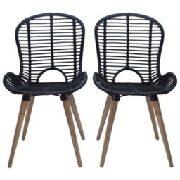 Walplus Dining Chairs 4 Pcs Black Natural Rattan - thumbnail 2