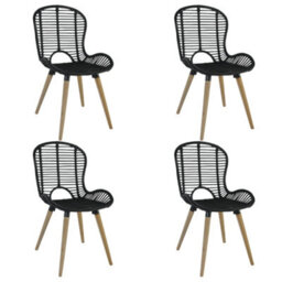 Walplus Dining Chairs 4 Pcs Black Natural Rattan - thumbnail 1