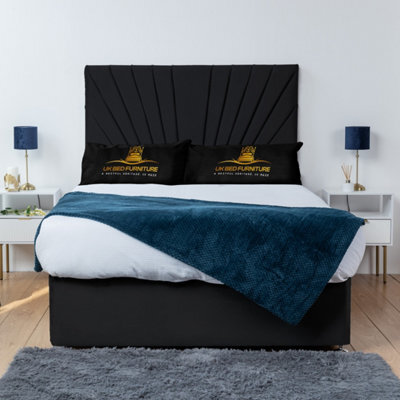 UKBEDFURNITURE Sunrise Black Plush  Divan Bed Base With 26 Inch Headboard - No Storage - image 1