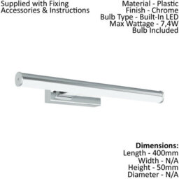 Wall/mirror Light Ip44 Bathroom Chrome Shade White Plastic Bulb Led 7.4W Incl - thumbnail 2