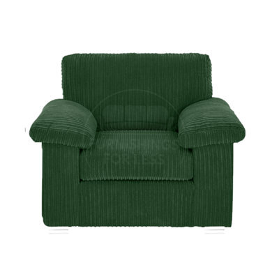 Furnishings For Less UK Delta Large Fabric Armchair Sofa Padded Arms Jumbo Cord Green