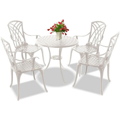 Centurion Supports Oshowa Luxurious Garden And Patio Table And 4 Large Chairs With Armrests Cast Aluminium Bistro Set - White - image 1