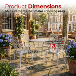 Centurion Supports Oshowa Luxurious Garden And Patio Table And 4 Large Chairs With Armrests Cast Aluminium Bistro Set - White - thumbnail 9