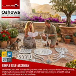 Centurion Supports Oshowa Luxurious Garden And Patio Table And 4 Large Chairs With Armrests Cast Aluminium Bistro Set - White - thumbnail 8