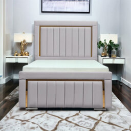 UKBEDFURNITURE Princess Silver Plush Valvet Upholstered Gas Lift Ottoman Storage Bed -  With 48 Inch Headboard - thumbnail 1