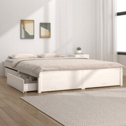 3103514 Vidaxl Bed Frame Without Mattress With Drawers White 140X200 Cm (814950+815000) - thumbnail 1