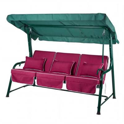Alfresia Turin 3-Seater Reclining Swing Seat Green Frame With Luxury Wine Red Cushion