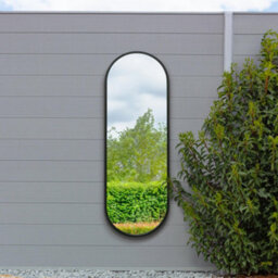 "MirrorOutlet Mirroroutvultus - New Black Metal Framed Double Arched Outdoor Garden Wall Mirror 63"" X 22"" (160Cm X 55Cm)"