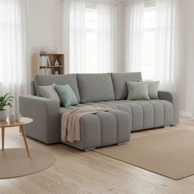 Abrielle Grey Reversible Corner Sofa Bed Pull Out Guest Bed With Built In Storage Compartment - image 1