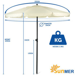 Sunmer 2M Parasol With Tilt, Uv Light Protection, Easy To Open And Close, Water Resistant - Ivory - thumbnail 7