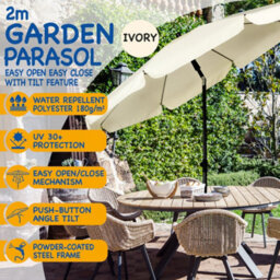 Sunmer 2M Parasol With Tilt, Uv Light Protection, Easy To Open And Close, Water Resistant - Ivory - thumbnail 2
