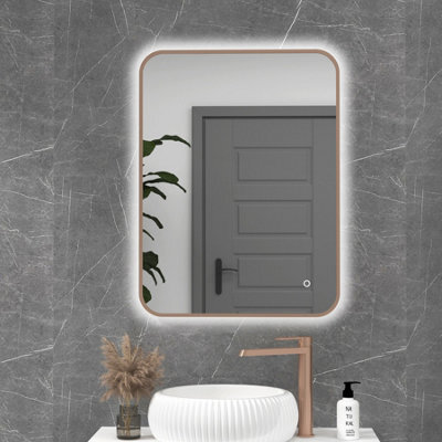 Royal Bathrooms Luton 600 X 800mm Brushed Bronze Backlit Framed Led Illuminated Bathroom Mirror With Touch Sensor & Anti-Fog - image 1