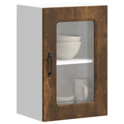 Berkfield Kitchen Wall Cabinet With Glass Door Kalmar Smoked Oak Engineered Wood