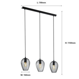 Eglo Newtown Vintage 3-Light Pendant With Black Caged Shades - thumbnail 3