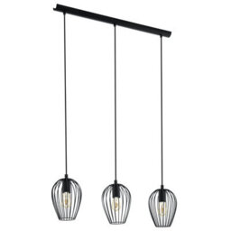 Eglo Newtown Vintage 3-Light Pendant With Black Caged Shades - thumbnail 2