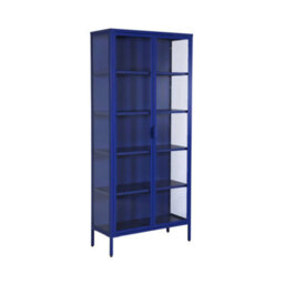 Sweeek - Sideboard, Steel And Tempered Glass China Cabinet With 2 Doors  Blue 80X35X180 Cm - Arkansas - thumbnail 2