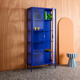 Sweeek - Sideboard, Steel And Tempered Glass China Cabinet With 2 Doors  Blue 80X35X180 Cm - Arkansas - thumbnail 7