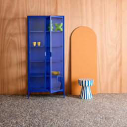 Sweeek - Sideboard, Steel And Tempered Glass China Cabinet With 2 Doors  Blue 80X35X180 Cm - Arkansas - thumbnail 4
