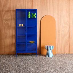 Sweeek - Sideboard, Steel And Tempered Glass China Cabinet With 2 Doors  Blue 80X35X180 Cm - Arkansas - thumbnail 1