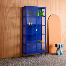 Sweeek - Sideboard, Steel And Tempered Glass China Cabinet With 2 Doors  Blue 80X35X180 Cm - Arkansas - thumbnail 6