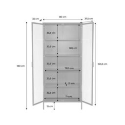 Sweeek - Sideboard, Steel And Tempered Glass China Cabinet With 2 Doors  Blue 80X35X180 Cm - Arkansas - thumbnail 5