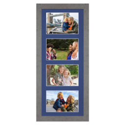 AK Frames 50X20Cm Marble Grey Modern Multi Photo Frame With Blue Mount - Holds 4 Apertures (4X) 6X4 Photos