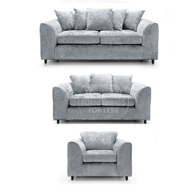 Furnishings For Less UK Monaco Chenille Fabric 3 Piece Sofa Set - 3 2 1  Light Grey - image 1