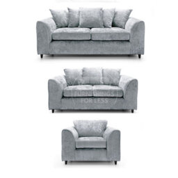 Furnishings For Less UK Monaco Chenille Fabric 3 Piece Sofa Set - 3 2 1  Light Grey - thumbnail 1