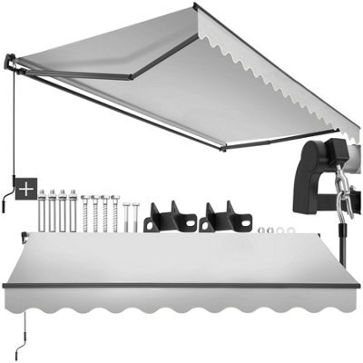 Tectake Retractable Awning Ornella - Wall Bracket Incl, Easy Adjustment, And Uv Blocking 300 X 250 Cm - Light Grey - image 1