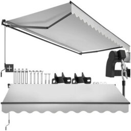 Tectake Retractable Awning Ornella - Wall Bracket Incl, Easy Adjustment, And Uv Blocking 300 X 250 Cm - Light Grey - thumbnail 1