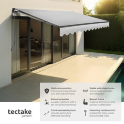 Tectake Retractable Awning Ornella - Wall Bracket Incl, Easy Adjustment, And Uv Blocking 300 X 250 Cm - Light Grey - thumbnail 2