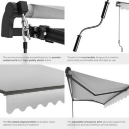 Tectake Retractable Awning Ornella - Wall Bracket Incl, Easy Adjustment, And Uv Blocking 300 X 250 Cm - Light Grey - thumbnail 5