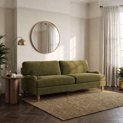 Furniturebox Uk Bernie Green Chenille Fabric 3 Seater Sofa - image 1