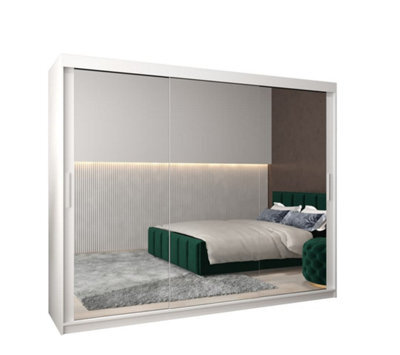 Arte Tokyo 03 Contemporary Mirrored 3 Sliding Door Wardrobe 9 Shelves 2 Rails White Matt (H)2000mm (W)2500mm (D)620mm - image 1