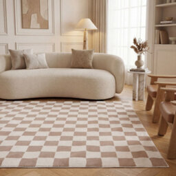 The Rugs Loft Beige And Ivory Checkerboard Living Room Area Rug And Runners Soft Pile - thumbnail 4