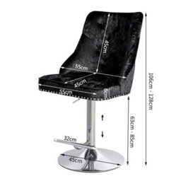 Living And Home Black Fabric Upholster Adjustable Height Bar Stool Chair - thumbnail 4