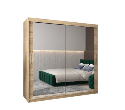 Arte Tokyo 03 Contemporary Mirrored 2 Sliding Door Wardrobe 9 Shelves 2 Rails Oak Sonoma Effect (H)2000mm (W)2000mm (D)620mm - image 1