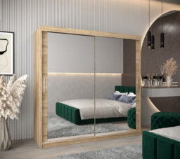 Arte Tokyo 03 Contemporary Mirrored 2 Sliding Door Wardrobe 9 Shelves 2 Rails Oak Sonoma Effect (H)2000mm (W)2000mm (D)620mm - thumbnail 2