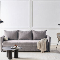 Wyld And Coco Taupe Chenille 3-Seater Sofa Bed - Storage, Foam Cushions, Modern Design - thumbnail 2