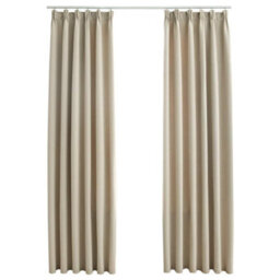 Berkfield Blackout Curtains With Hooks 2 Pcs Beige 140X245 Cm - thumbnail 2