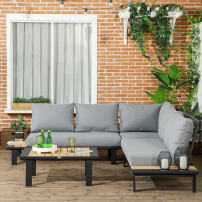 Outsunny 4 Pcs Garden Furniture Conversation Set W/ Loveseat Table, Grey - image 1