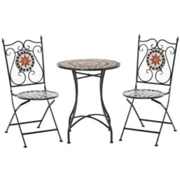 Three Piece Multicoloured Mosaic Bistro Table And Chairs Set For Garden Patio