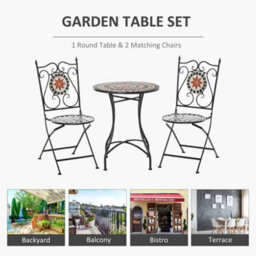 Three Piece Multicoloured Mosaic Bistro Table And Chairs Set For Garden Patio - thumbnail 2