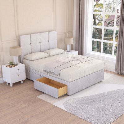 Sloomy Jasmine Silver Plush 5Ft Memory Foam Bed Set With 2 Drawers, Mattress & Headboard- King - image 1