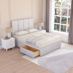 Sloomy Jasmine Silver Plush 5Ft Memory Foam Bed Set With 2 Drawers, Mattress & Headboard- King - thumbnail 1