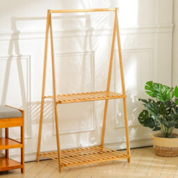 Living And Home 2-Tier Natural Bamboo Plant Stand Planter Rack With Hanging Bar - thumbnail 3