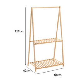 Living And Home 2-Tier Natural Bamboo Plant Stand Planter Rack With Hanging Bar - thumbnail 6